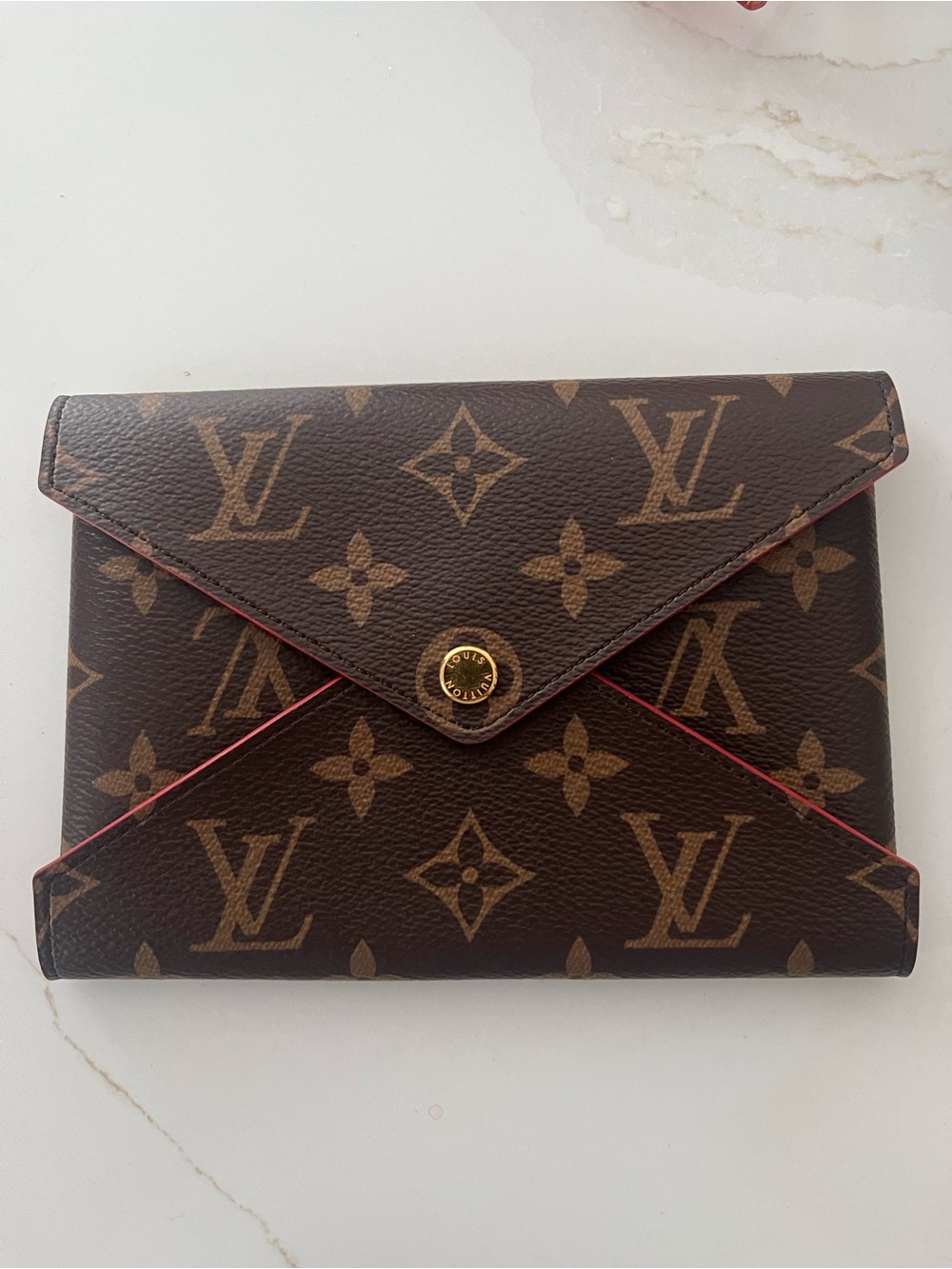 Louis Vuitton Monogram Envelope Wallet in Brown with Red Trim